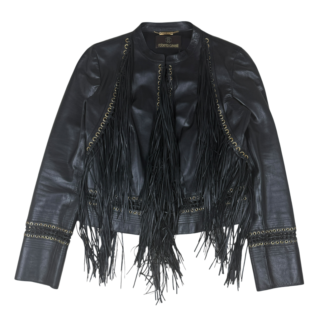 Roberto Cavalli Fringe Leather Jacket (Size 44)