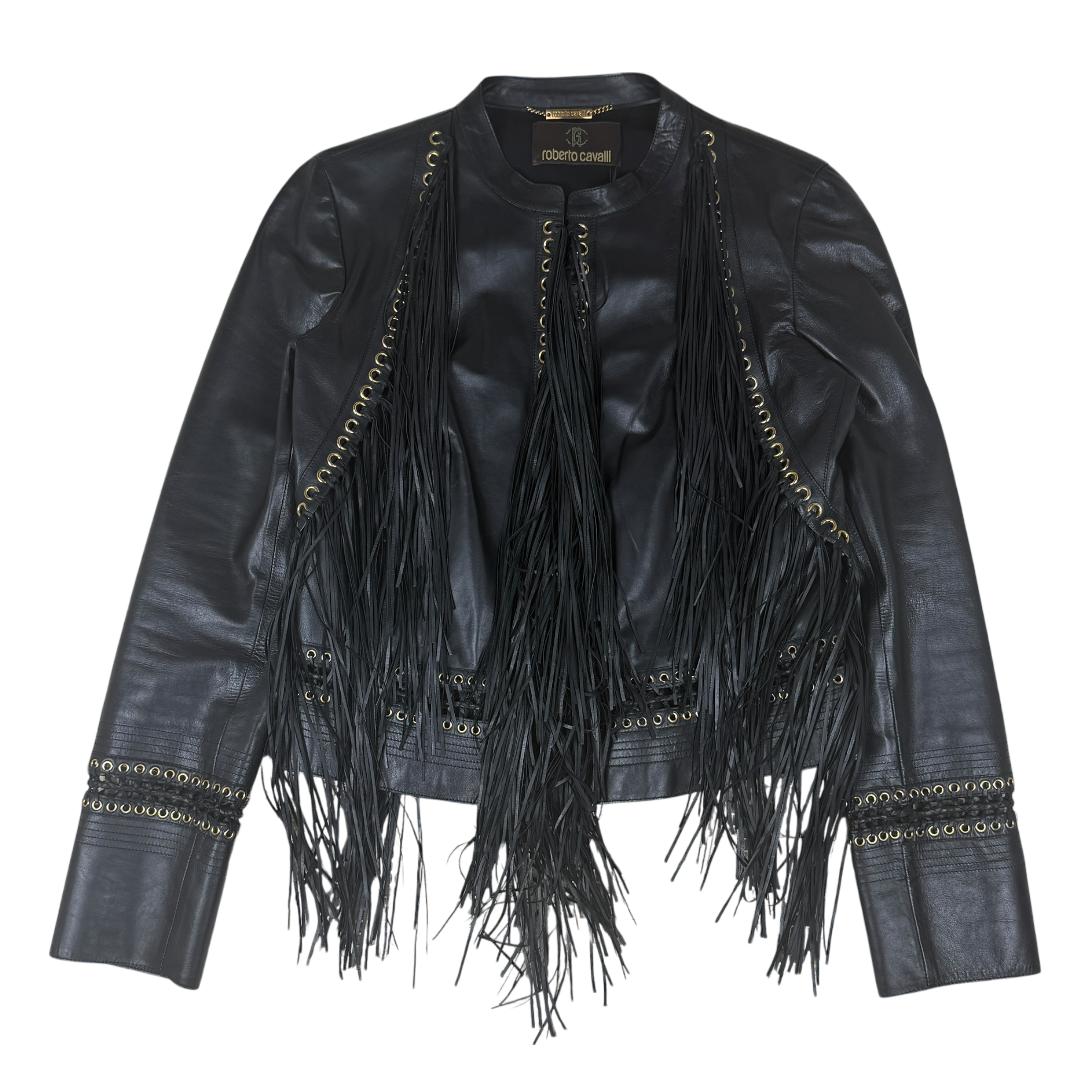 Roberto Cavalli Fringe Leather Jacket (Size 44)