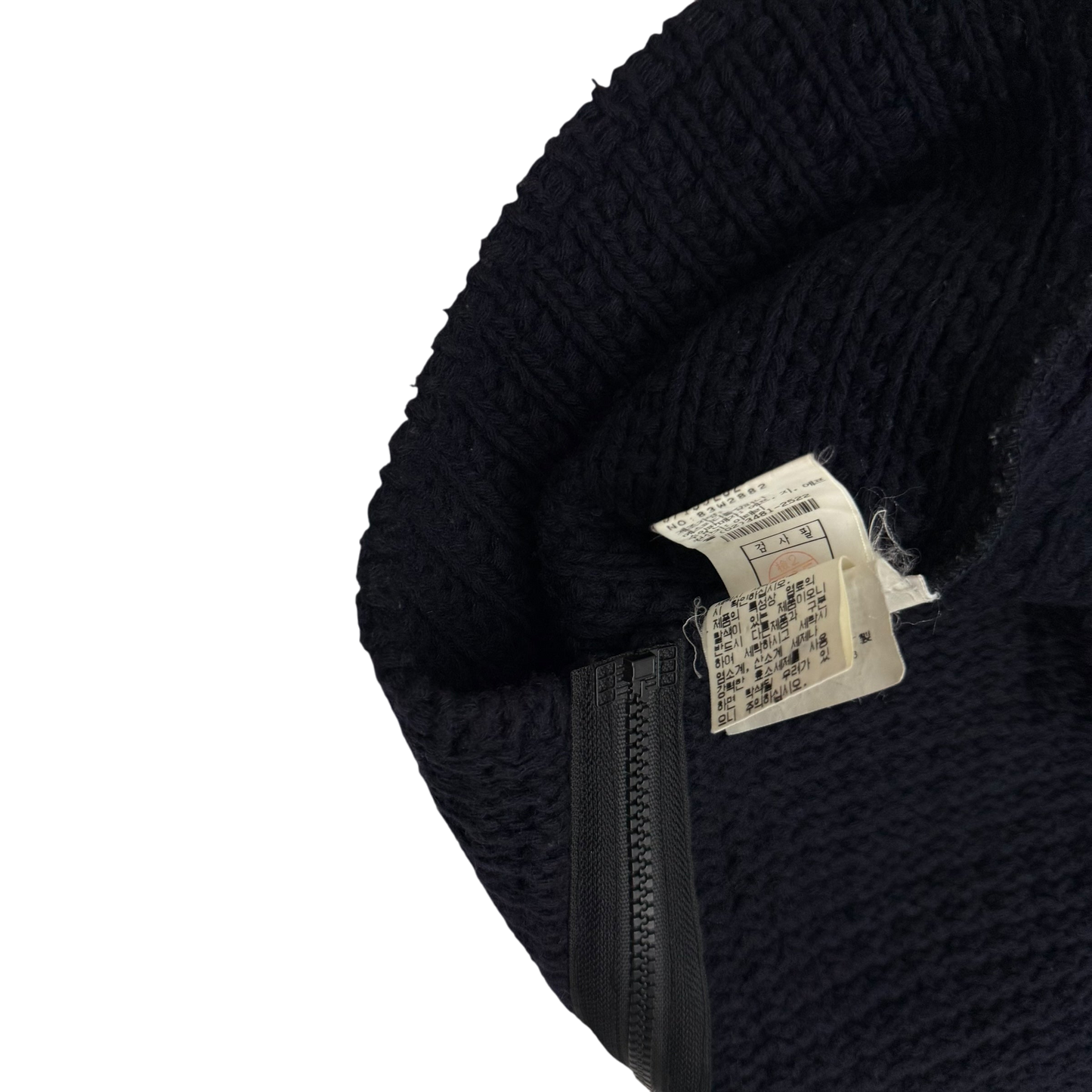 Stone Island AW02 Wool Blend Ribbed Knit Zip-Up Sweatshirt Navy (Size L)