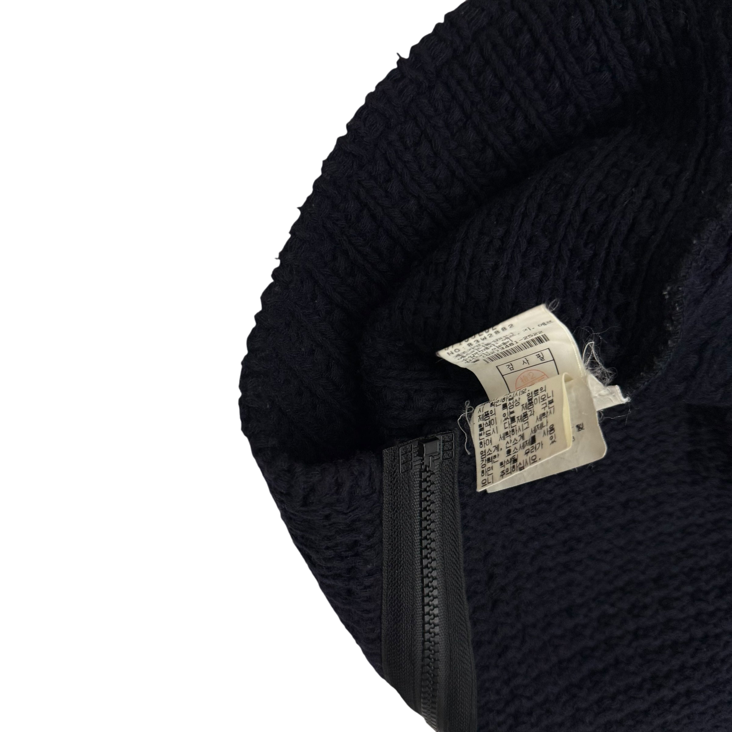 Stone Island AW02 Wool Blend Ribbed Knit Zip-Up Sweatshirt Navy (Size L)