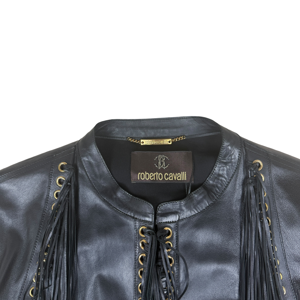 Roberto Cavalli Fringe Leather Jacket (Size 44)