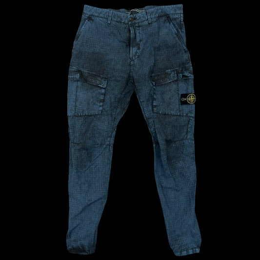 Stone Island Type SL Grid Tela Dust Treatment Blue Cargo Pants (Size 34”)