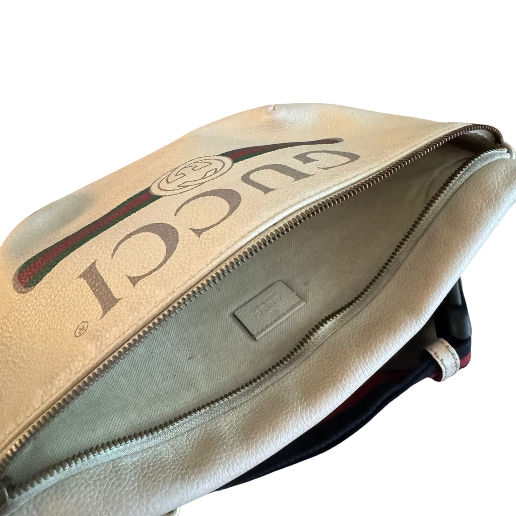 Gucci Logo Print Grained Calfskin Waist Bag