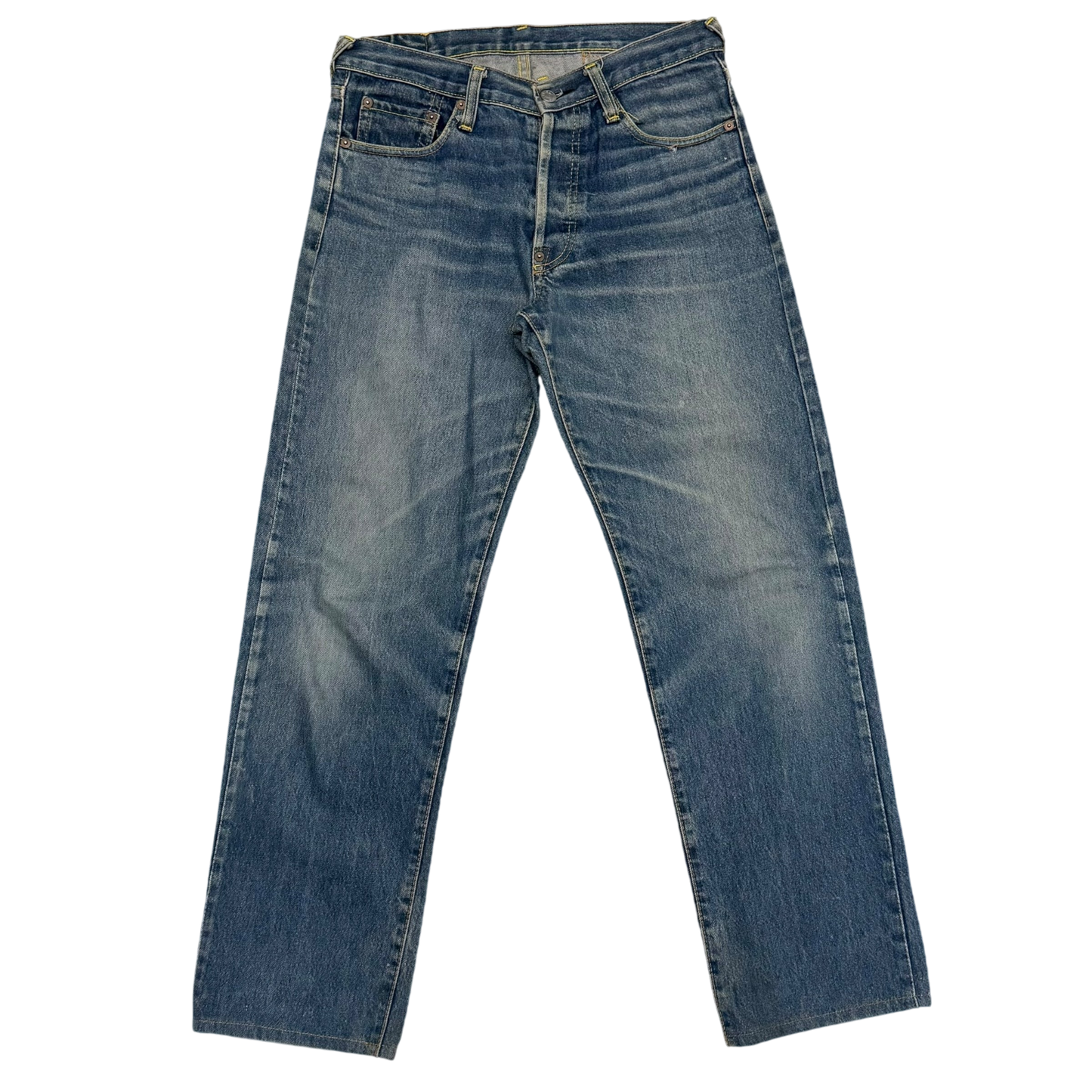 Evisu Orange Daicock Print Buckle Back Light Wash Jeans (Size 30”)