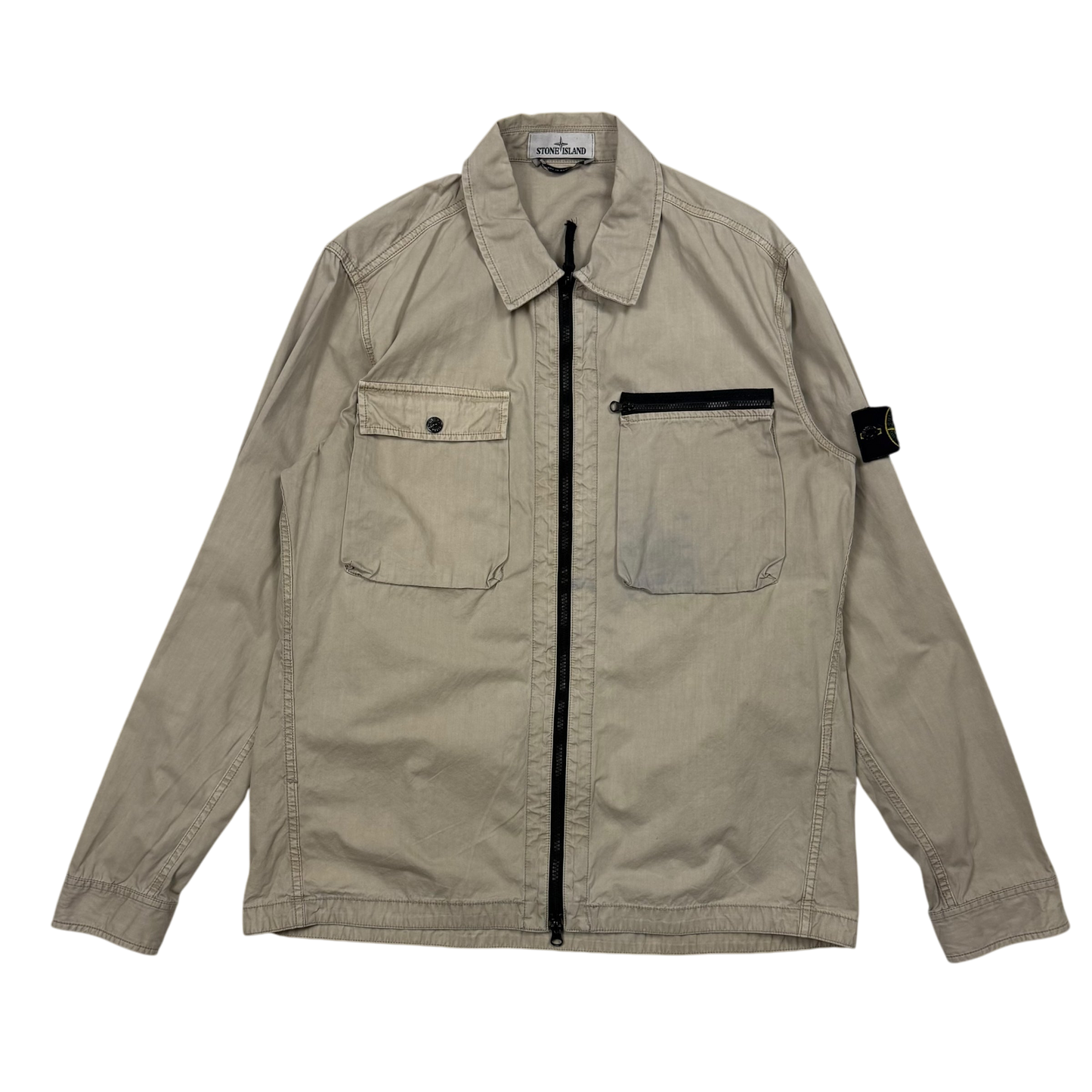 Stone Island Zip Up Overshirt Beige (Size XL)