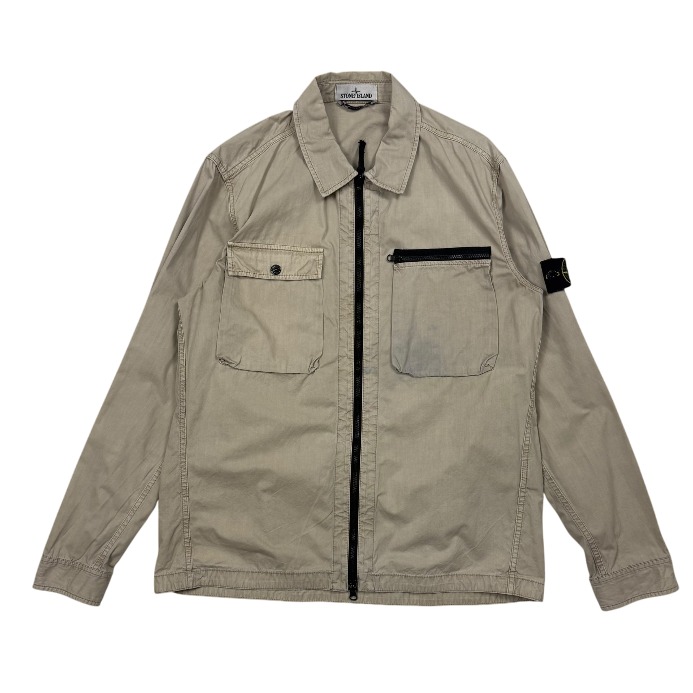 Stone Island Zip Up Overshirt Beige (Size XL)