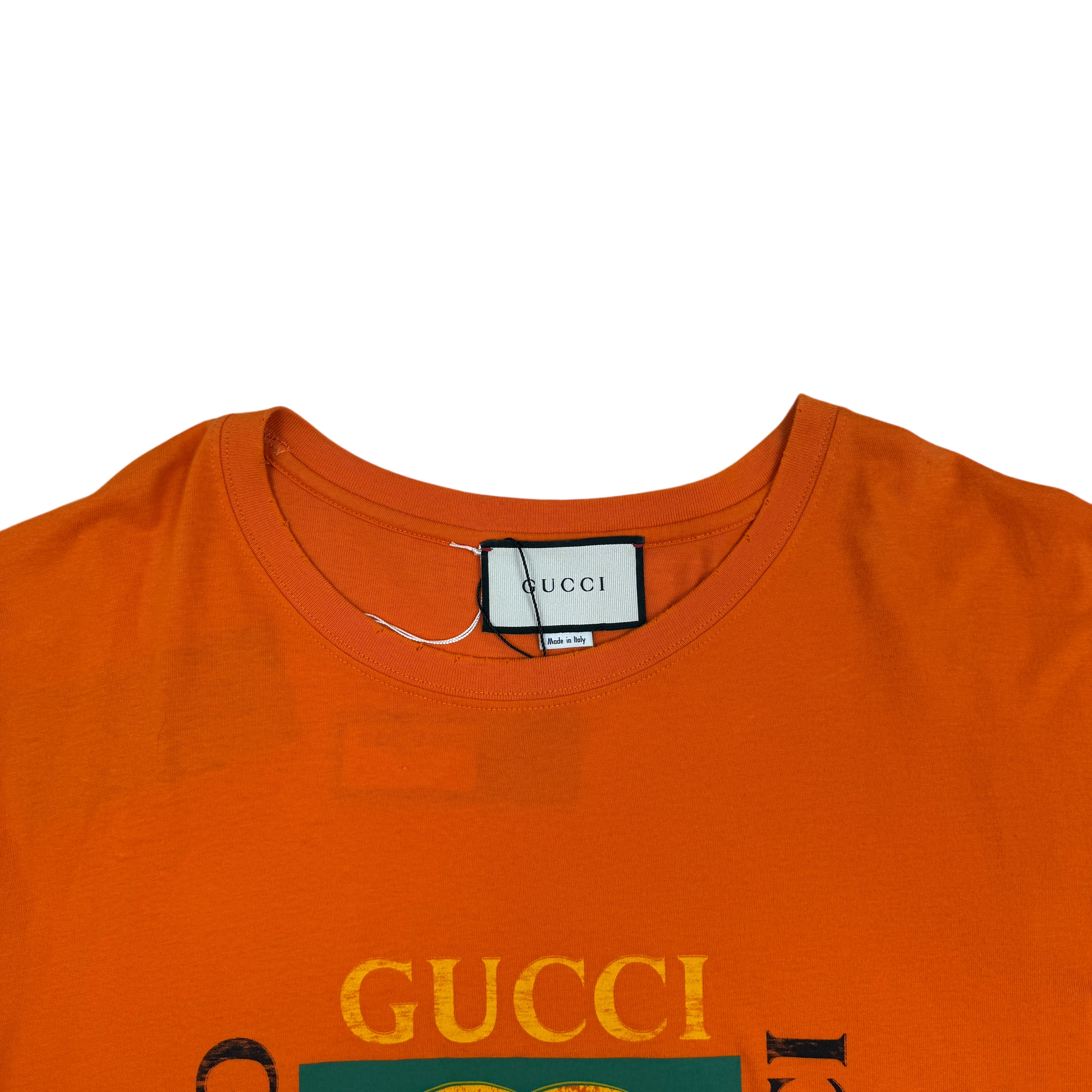 Gucci 2018 Distressed Printed Cotton-Jersey T-Shirt Orange (Fits M-L)