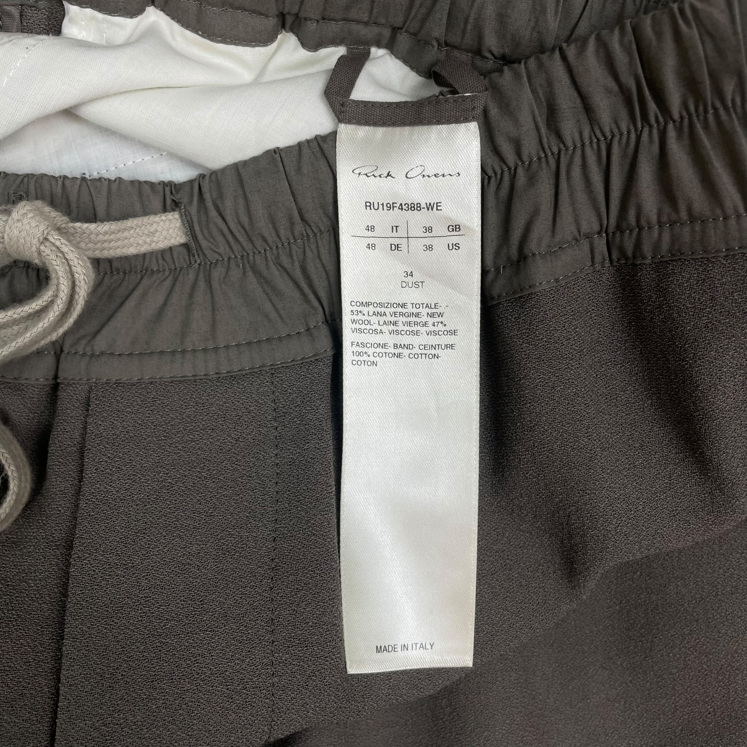 Rick Owens FW19 Larry Trousers ‘Dust’ Grey (Size 48/M)