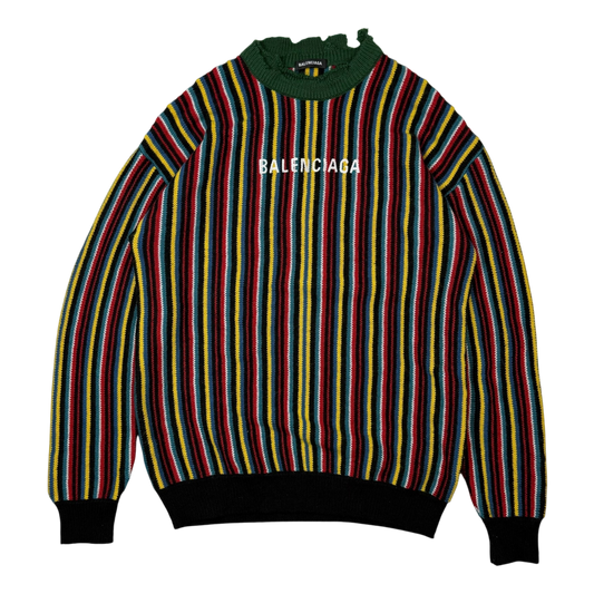 Balenciaga AW18 Oversized Distressed Striped Sweatshirt Multicolour (fits up to XL)