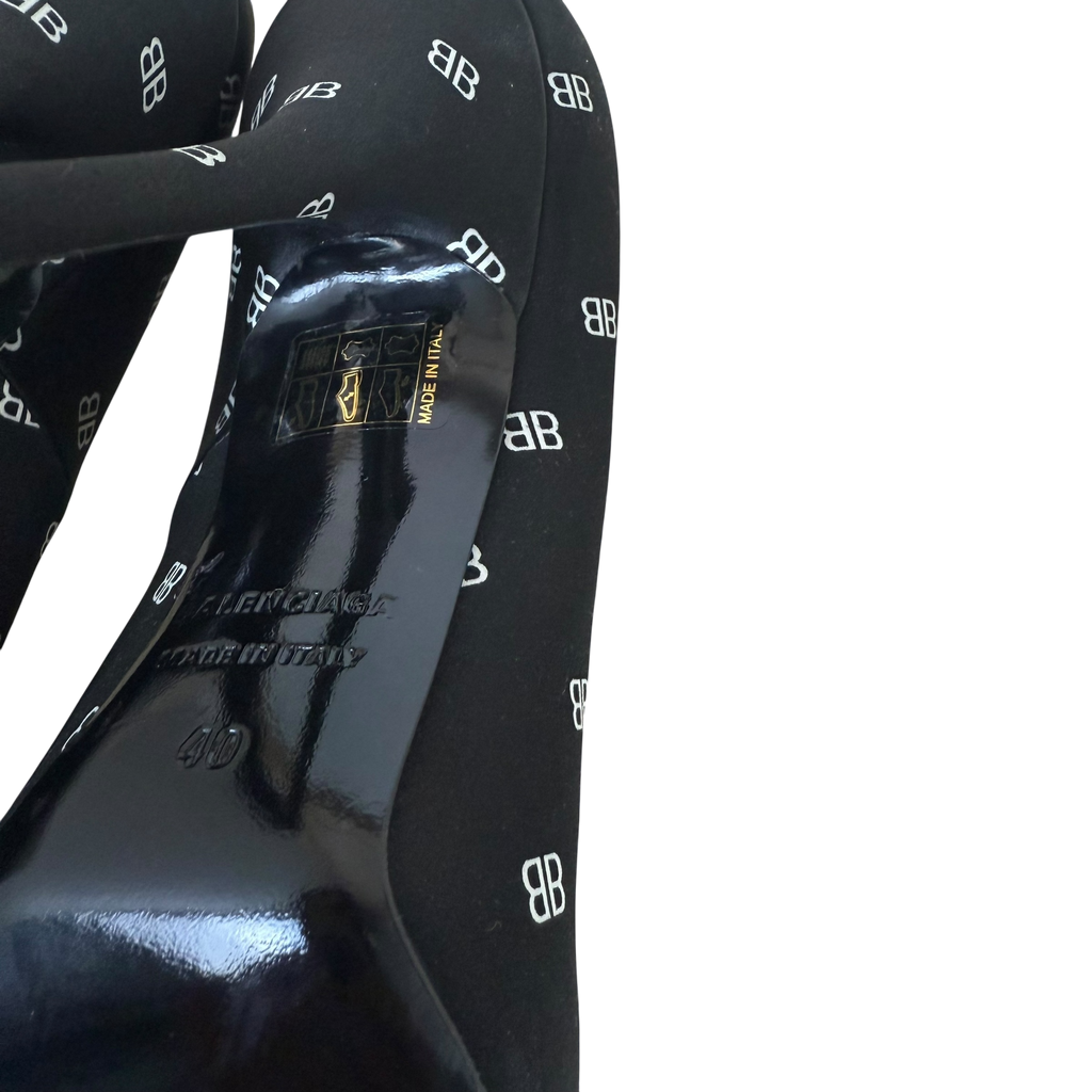 Balenciaga Satin BB Monogram Knife Heels Black (Size EU40)