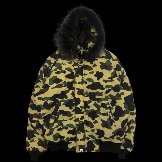 Bape (A Bathing Ape) 1st Camo N-2B Fur-Lined Down Jacket (Size L)