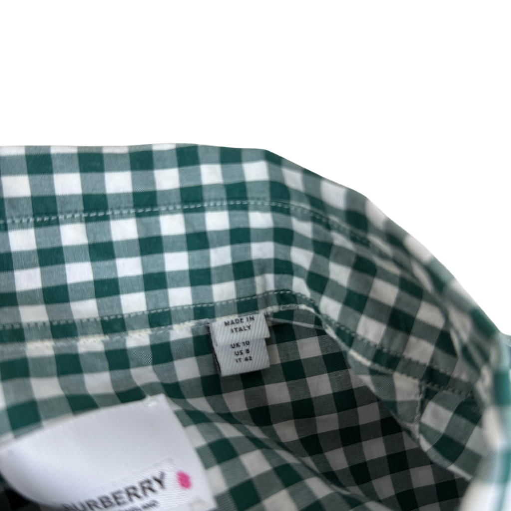 Burberry Gingham Ruched Sleeve Shirt Green (Size M)