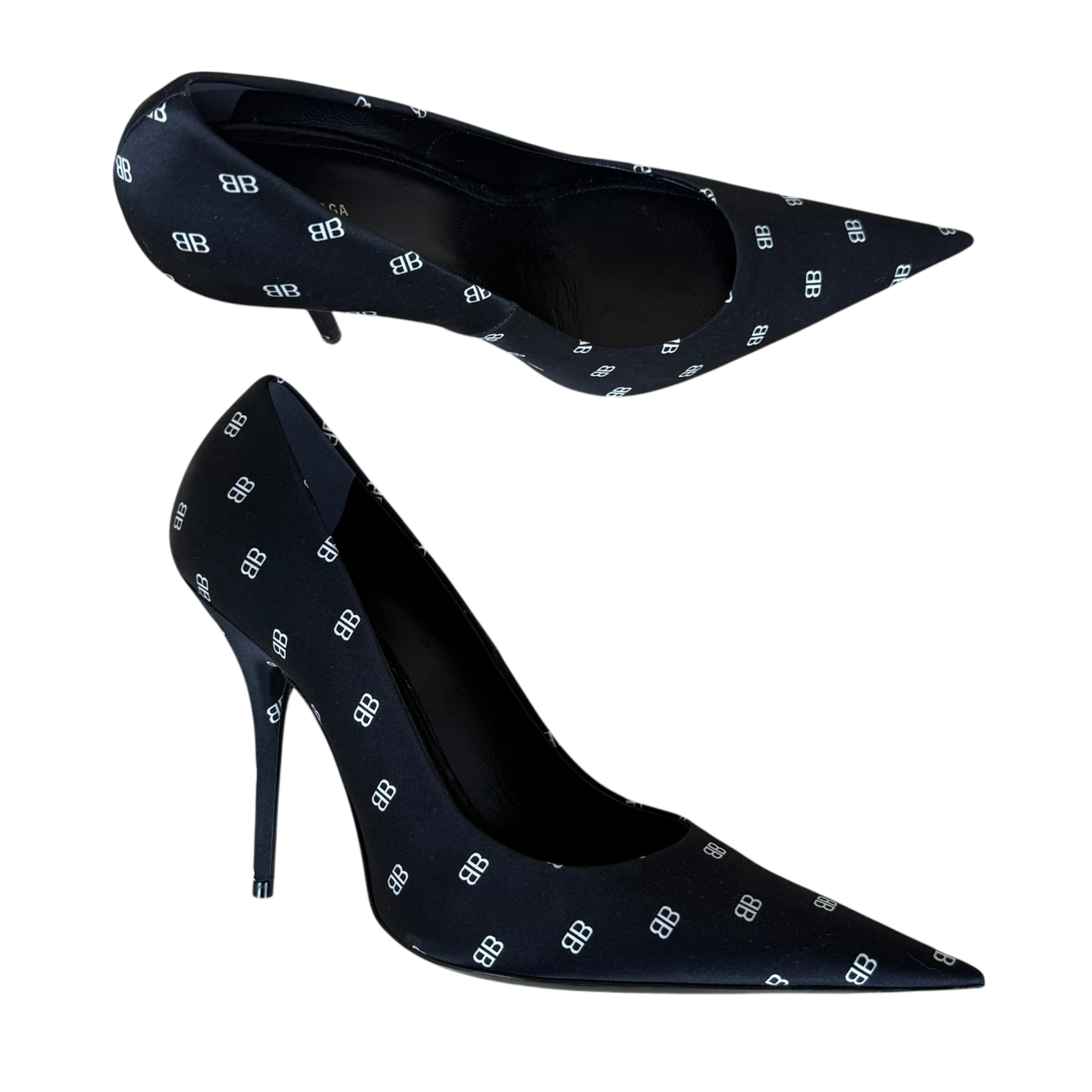 Balenciaga Satin BB Monogram Knife Heels Black (Size EU40)