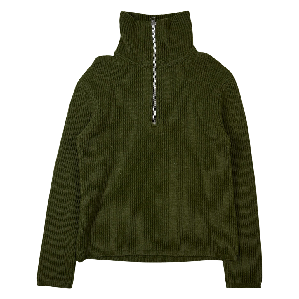 Acne Studios Fisherman Wool Blend Knit Quarter-Zip Sweatshirt Hunter Green (fits S-M)