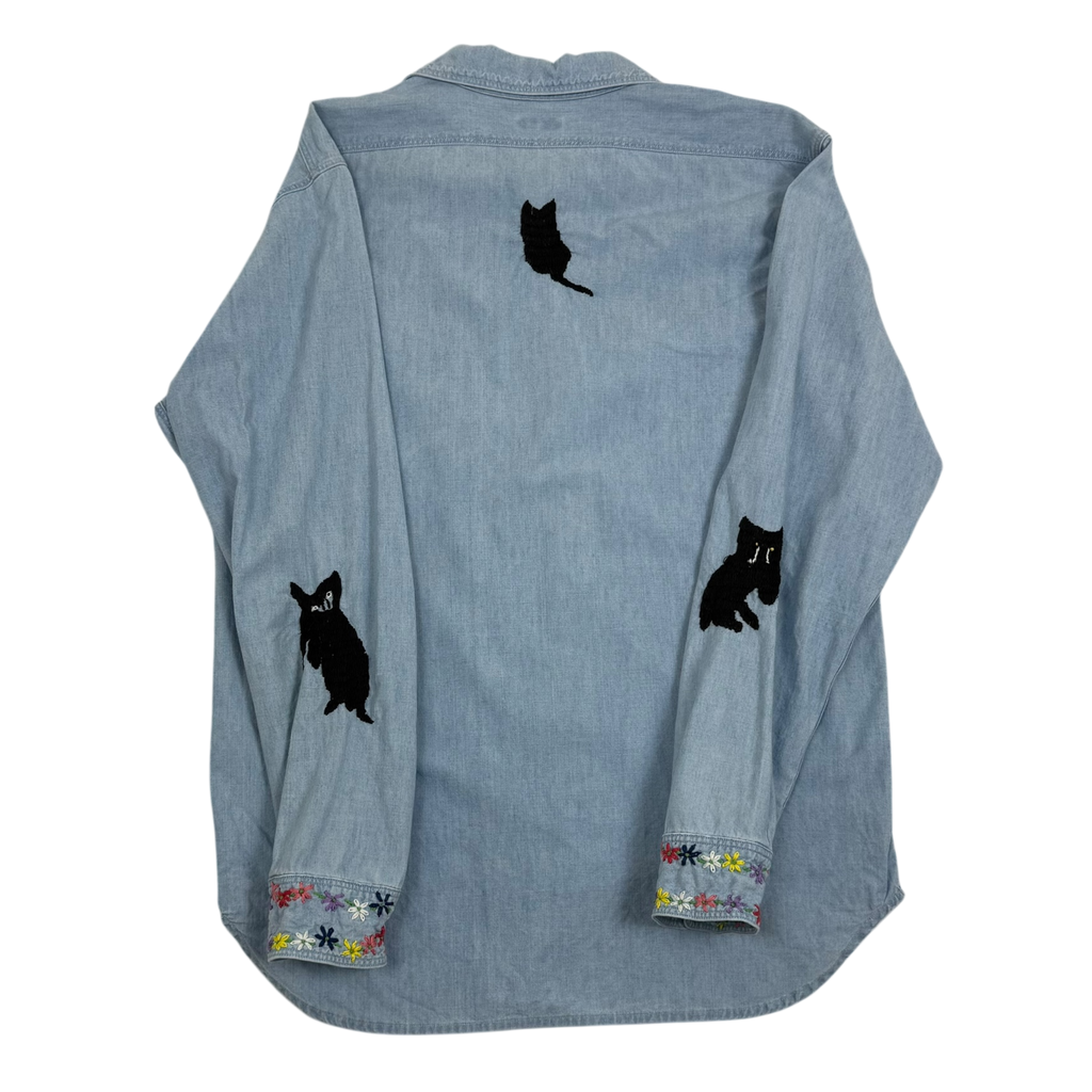 Kapital SS19 Cat Embroidered Cotton-Chambray Shirt Blue (Fits S-M)