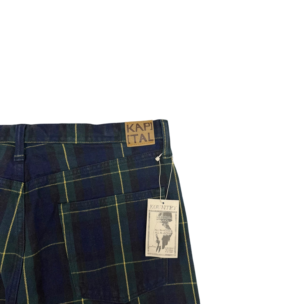 Kapital 11oz Tartan Check 5P Monkey Cisco Jeans (Studs Remake) Navy (Size 38”)