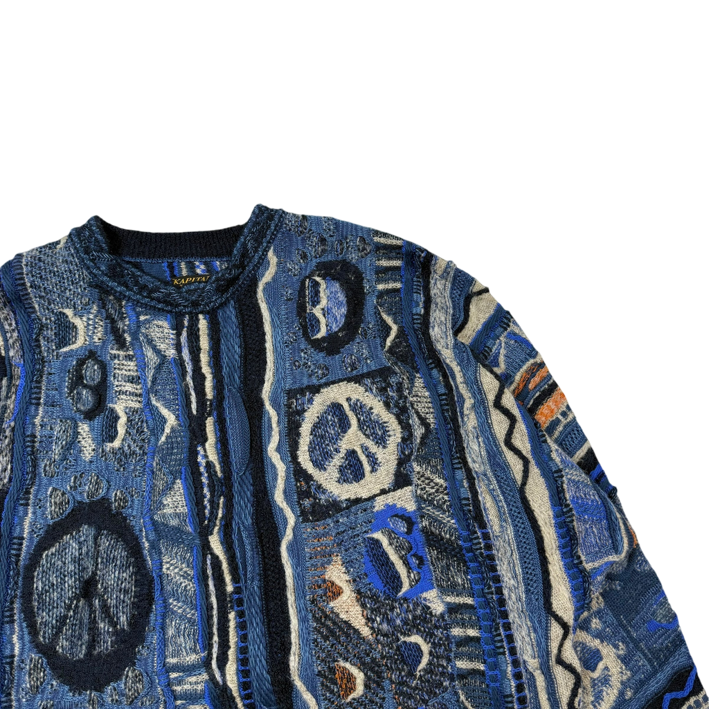 Kapital 7G Gaudy Knit Peace Sweatshirt Blue (fits M-L)