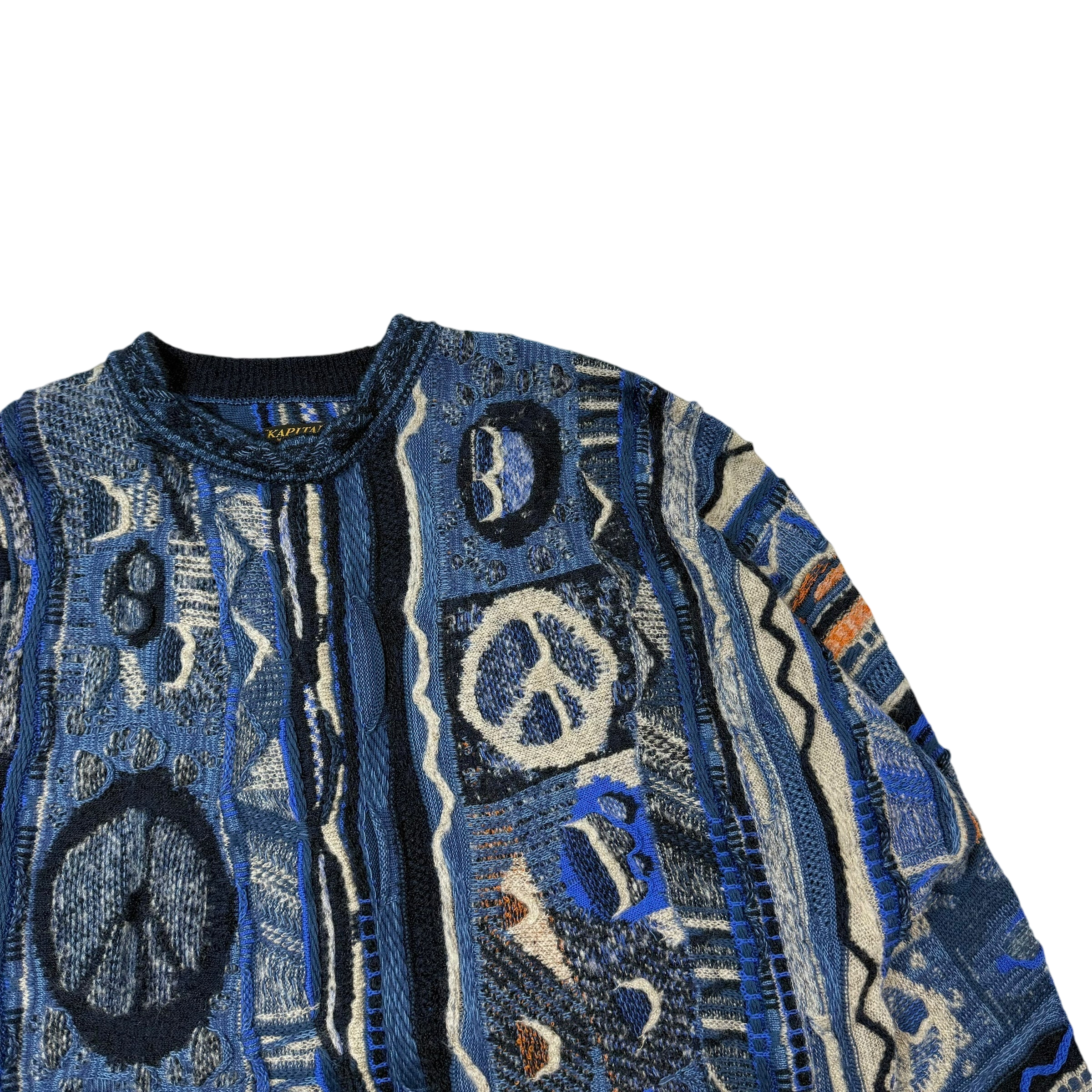 Kapital 7G Gaudy Knit Peace Sweatshirt Blue (fits M-L)