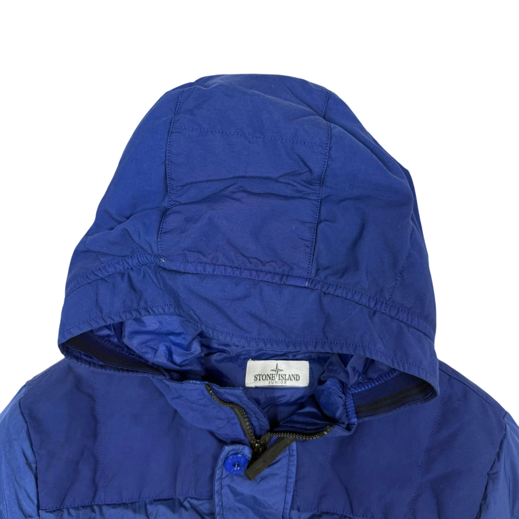 Stone Island Junior Crinkle Nylon Hooded Down Jacket Two-tone Blue (Size 14)