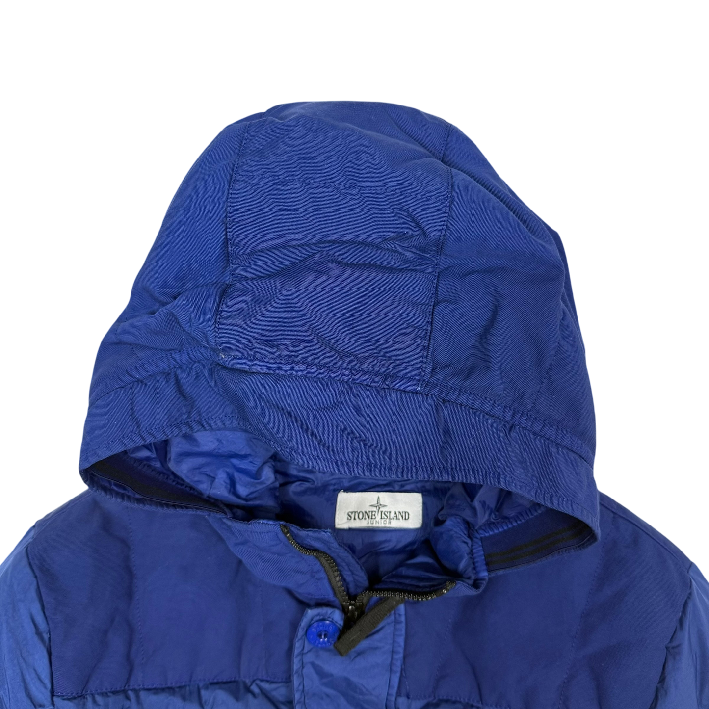 Stone Island Junior Crinkle Nylon Hooded Down Jacket Two-tone Blue (Size 14)