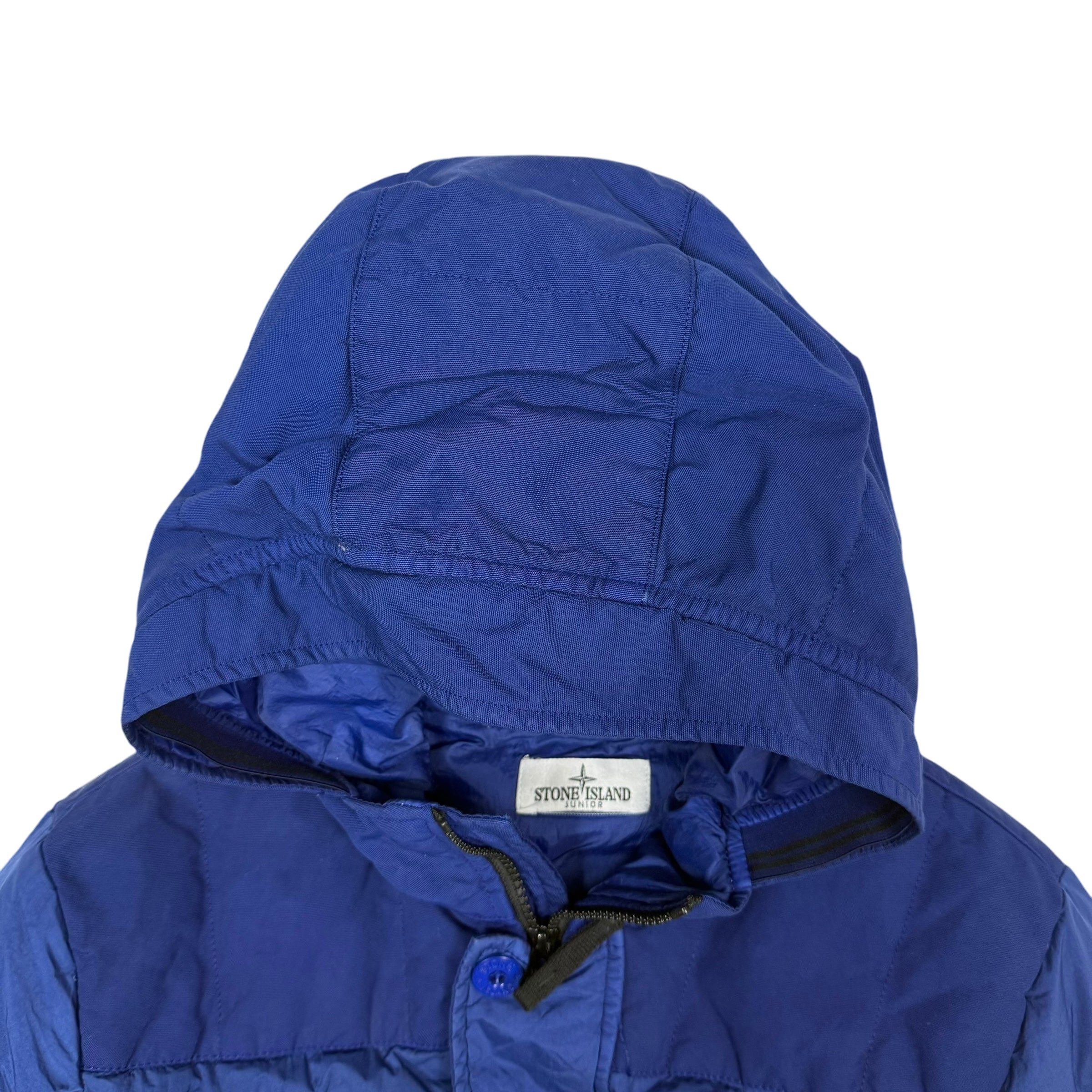 Stone Island Junior Crinkle Nylon Hooded Down Jacket Two-tone Blue (Size 14)