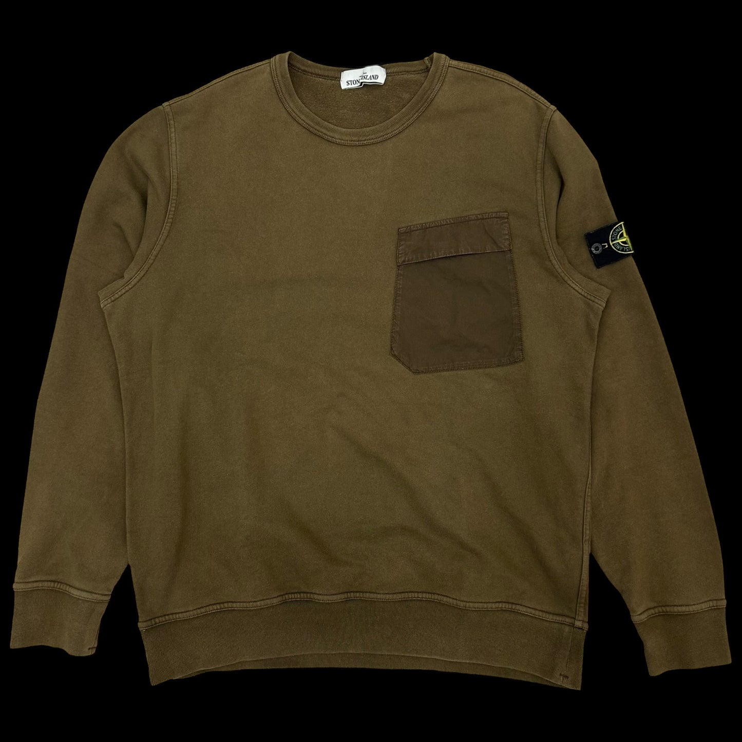 Stone Island Pocket Crewneck Sweater Military Khaki Green (Fits L/XL)