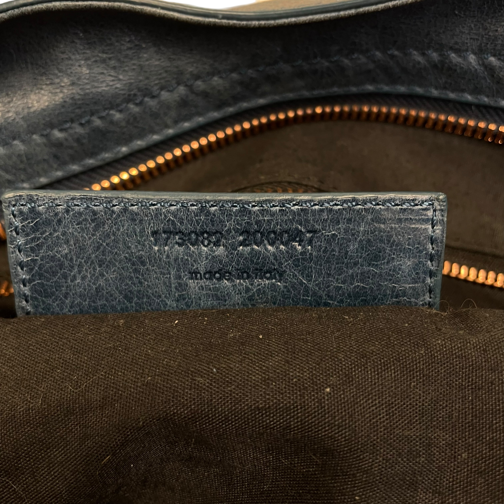 Balenciaga Brass Hardware Leather City Bag Blue