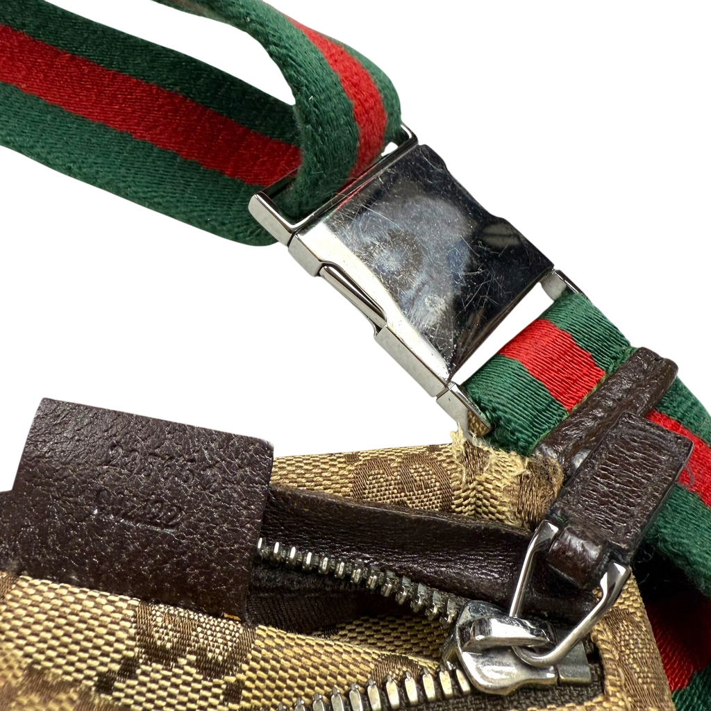 Gucci GG Canvas Web Double Pocket Belt Bag Brown