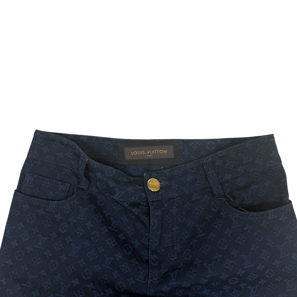 Louis Vuitton Monogram Lambskin Trim Capri Denim Pants Navy (Size 36)