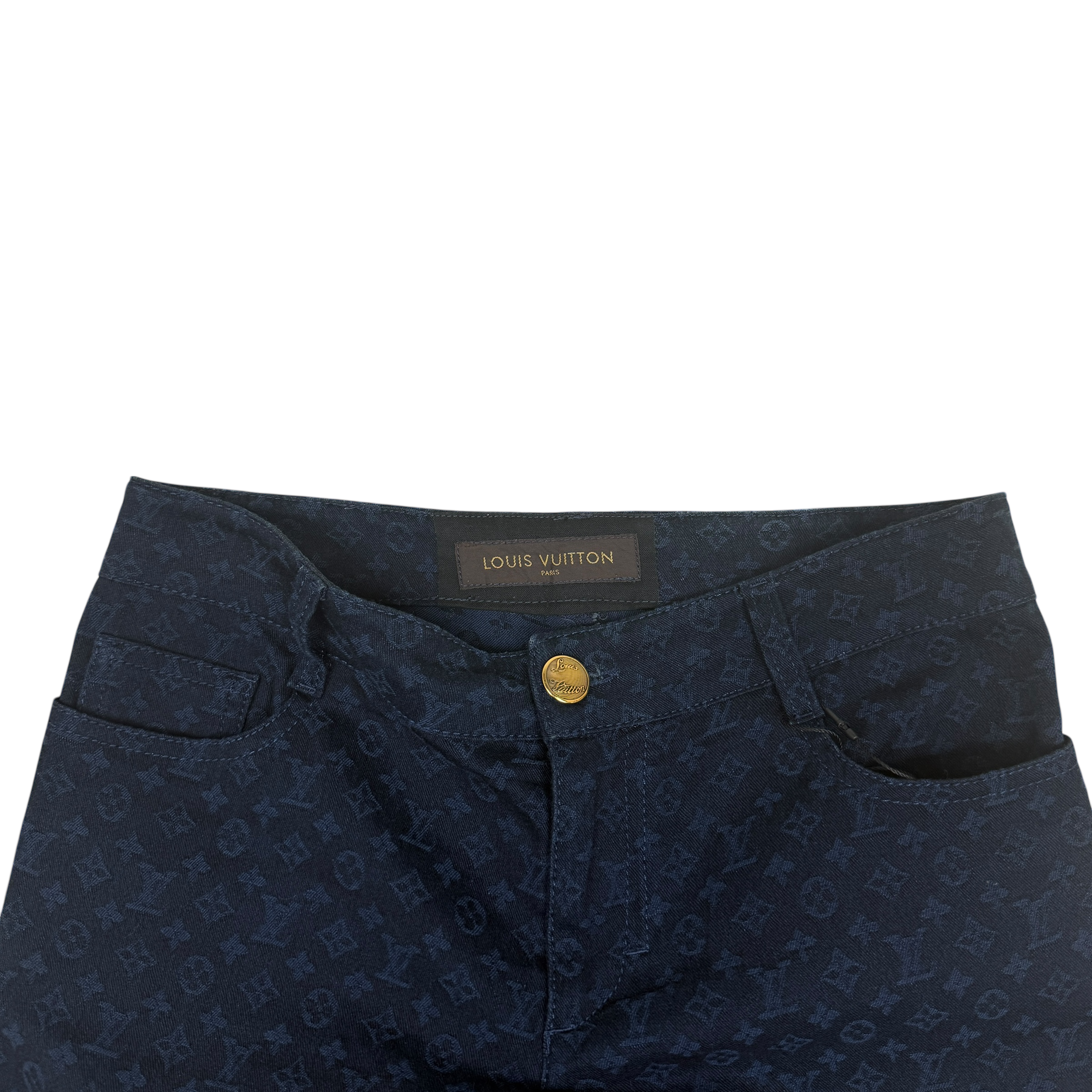 Louis Vuitton Monogram Lambskin Trim Capri Denim Pants Navy (Size 36)