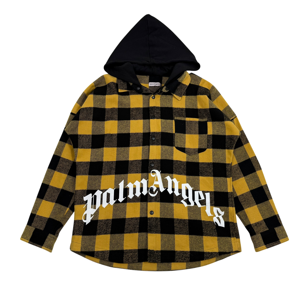 Palm Angels FW19 Checkered Hooded Shirt Jacket Yellow/Black (Size L)