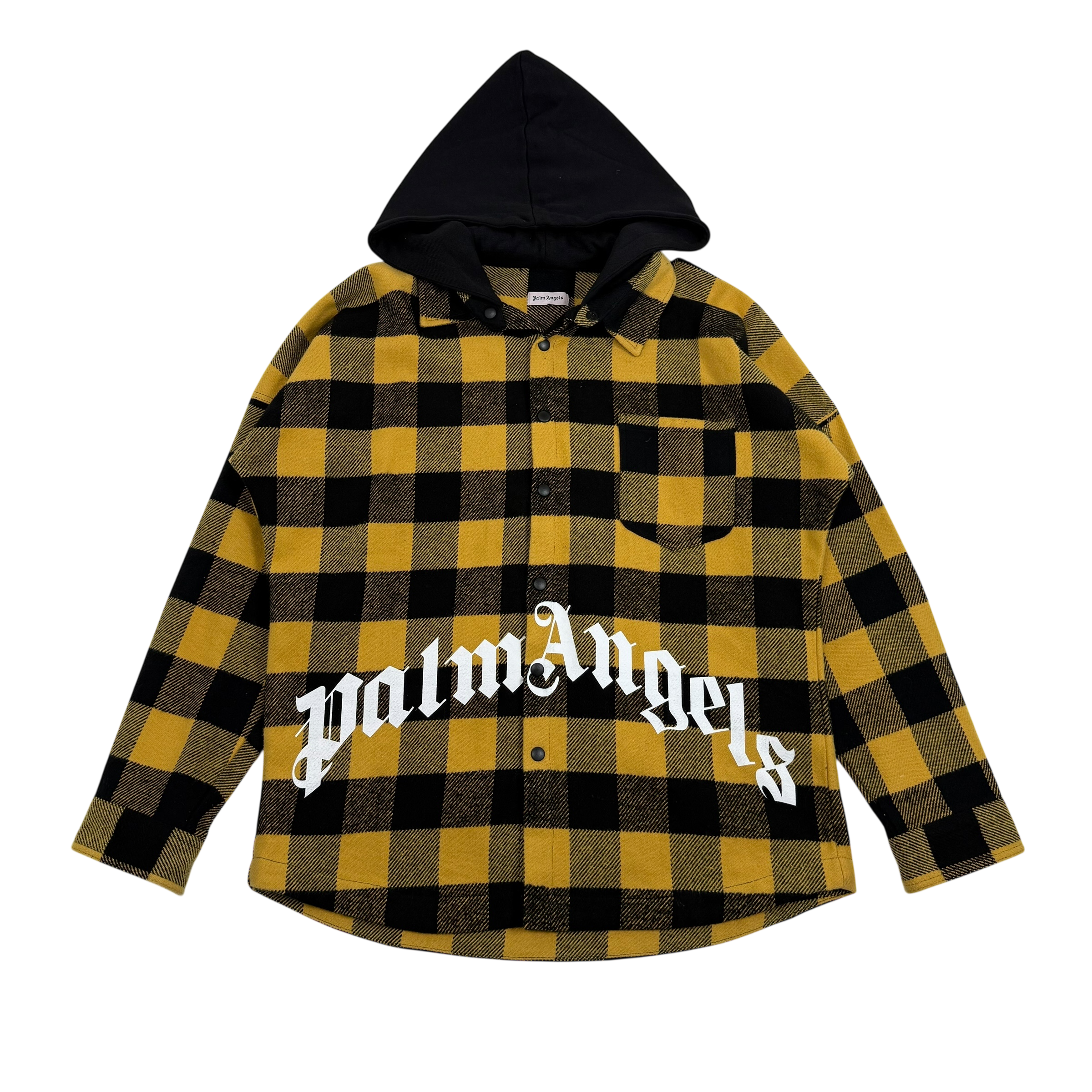 Palm Angels FW19 Checkered Hooded Shirt Jacket Yellow/Black (Size L)