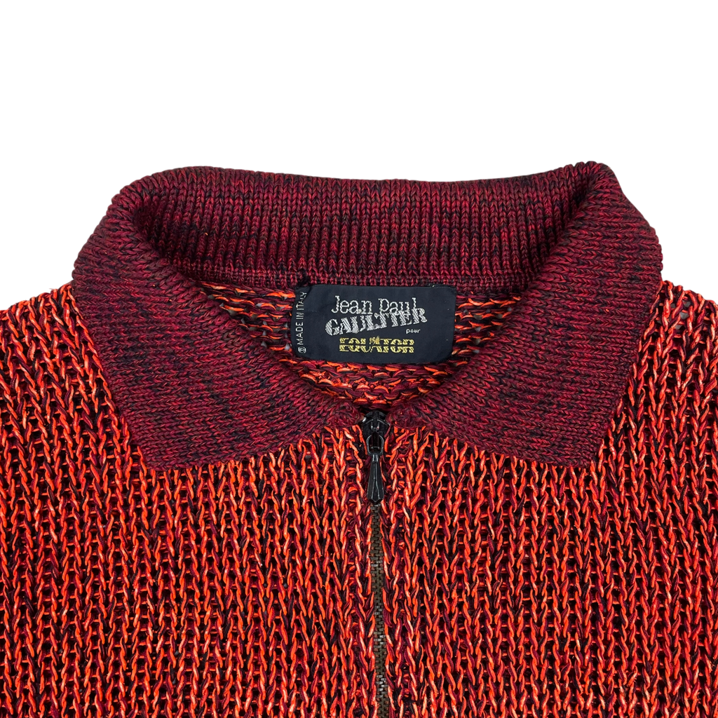 Jean Paul Gaultier Equator 1/4 Zip Cropped Knit Polo Jumper Orange (Size S)