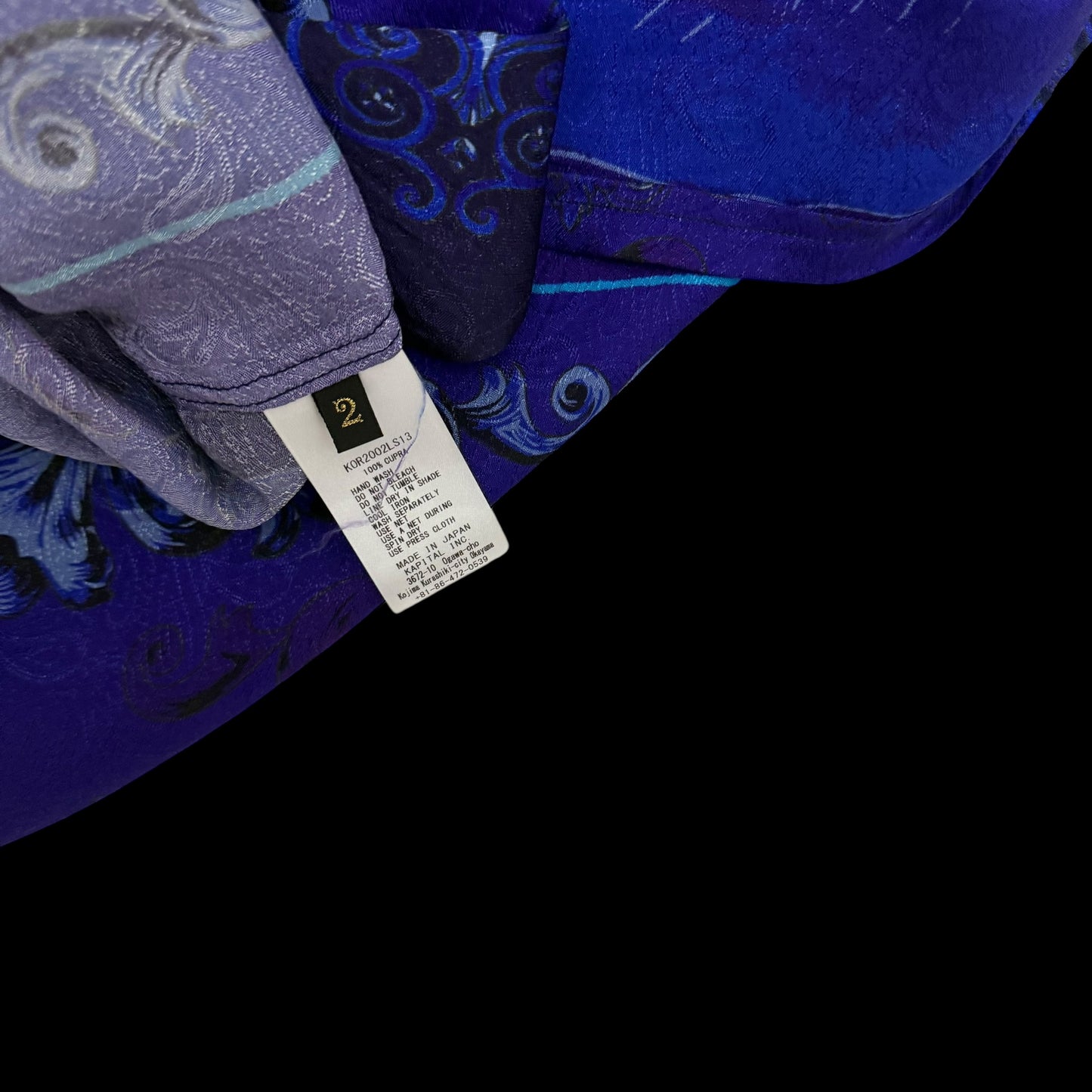 Kapital Virgin Mary Rayon Open Collar LS Shirt Purple / Blue (Size 2)