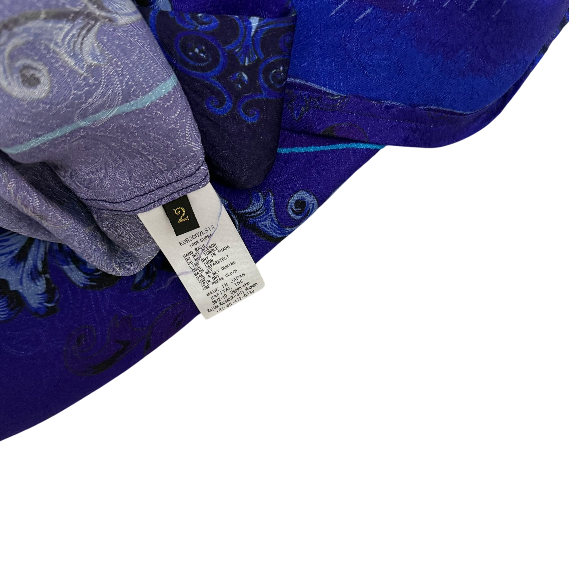 Kapital Virgin Mary Rayon Open Collar LS Shirt Purple / Blue (Size 2)