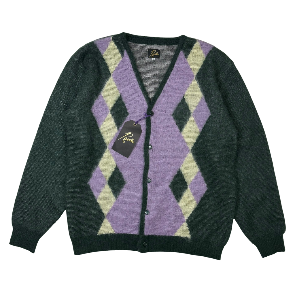 Needles AW22 Mohair Diamond Cardigan Purple & Green (Size L)