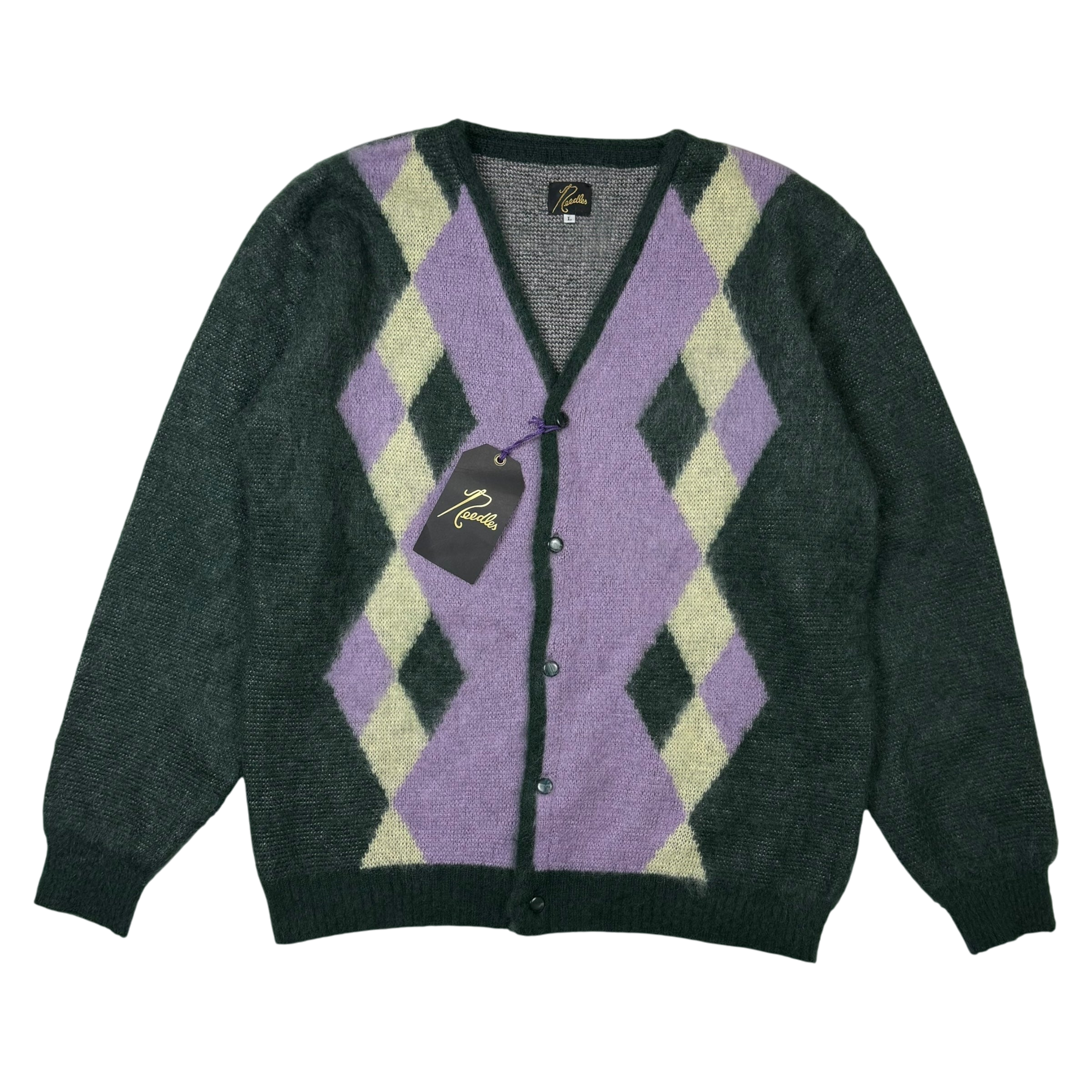 Needles AW22 Mohair Diamond Cardigan Purple & Green (Size L)