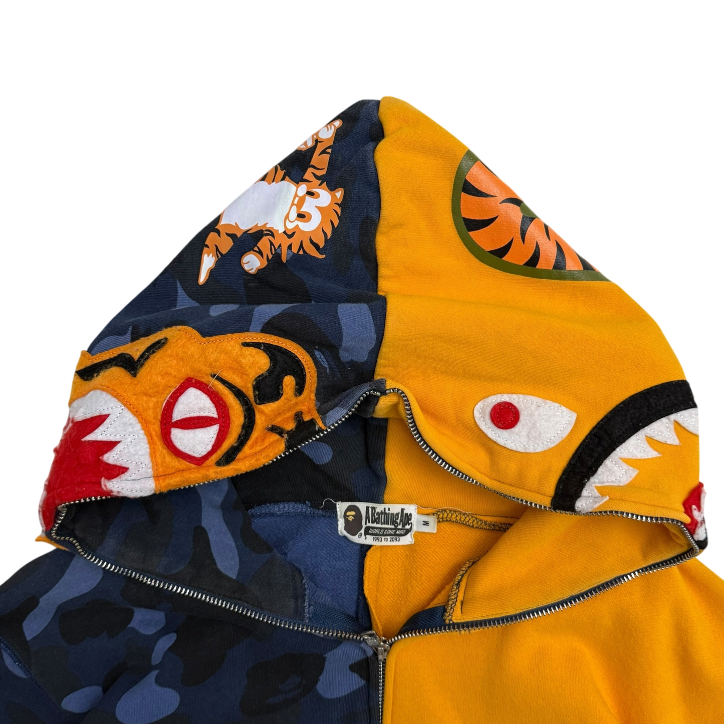 BAPE (A Bathing Ape) Tiger Shark Zip-Up Hoodie Yellow/Blue (Size M)