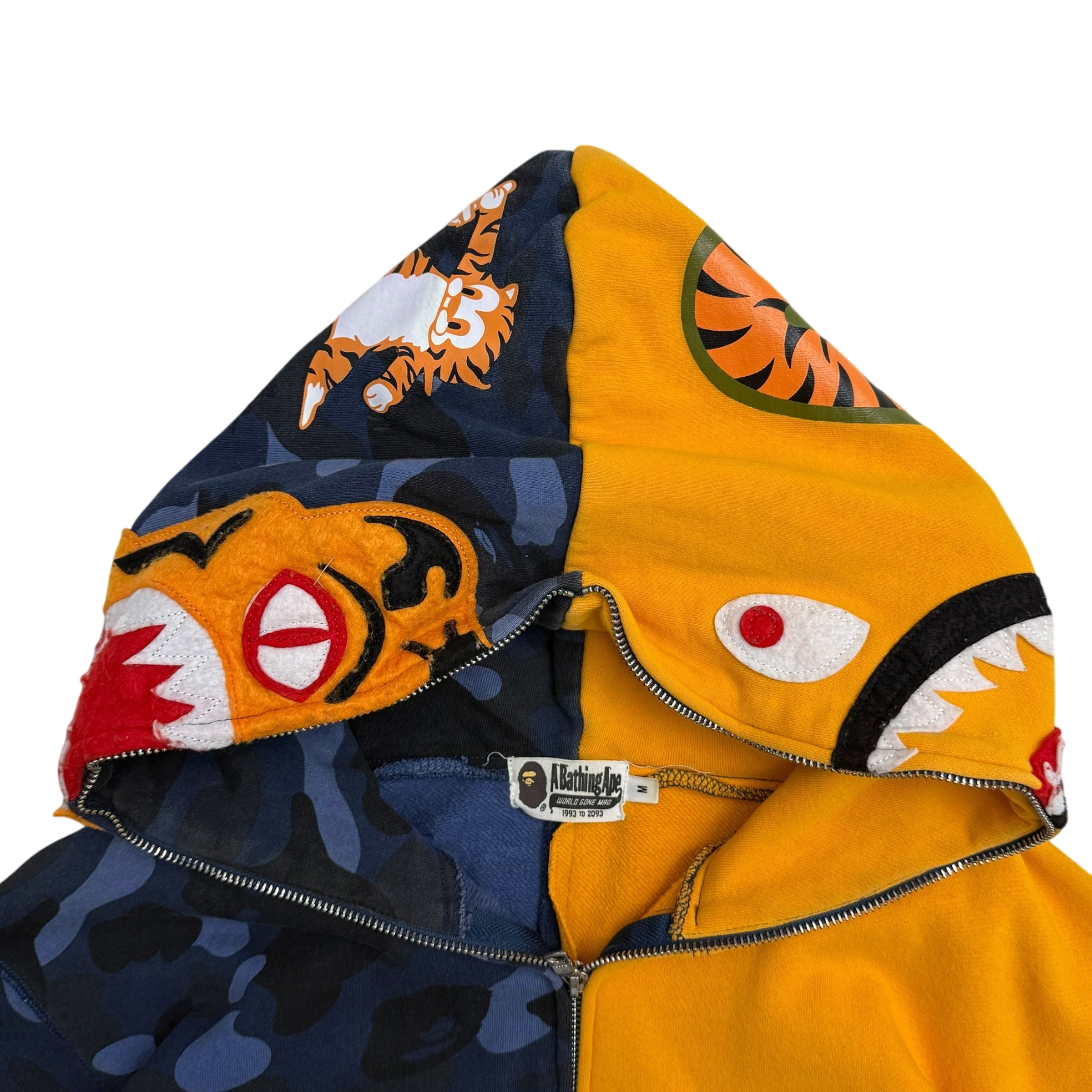 BAPE (A Bathing Ape) Tiger Shark Zip-Up Hoodie Yellow/Blue (Size M)