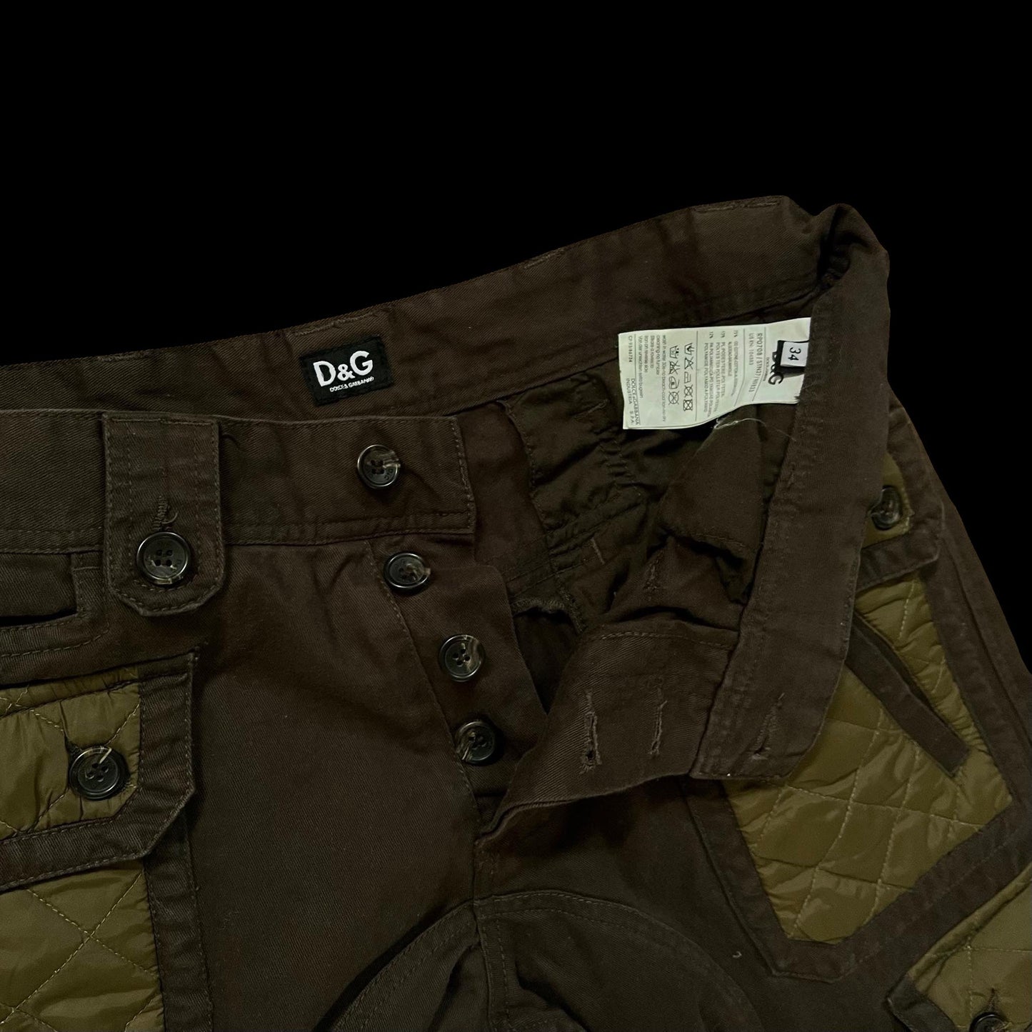 Vintage Dolce & Gabbana Heavy 8-Pocket Brown / Khaki Military Cargo Pants (Fits 32/34")