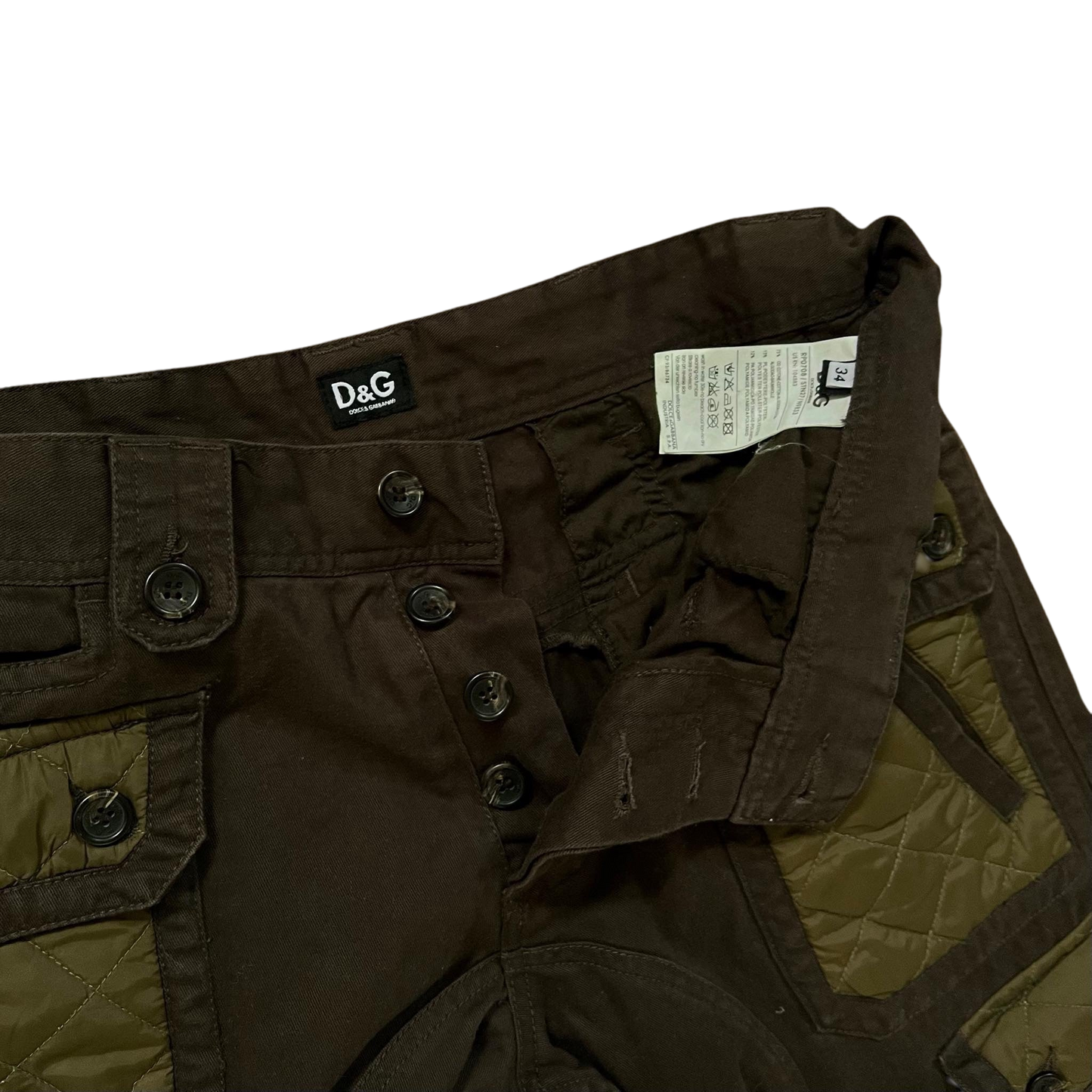 Vintage Dolce & Gabbana Heavy 8-Pocket Brown / Khaki Military Cargo Pants (Fits 32/34")