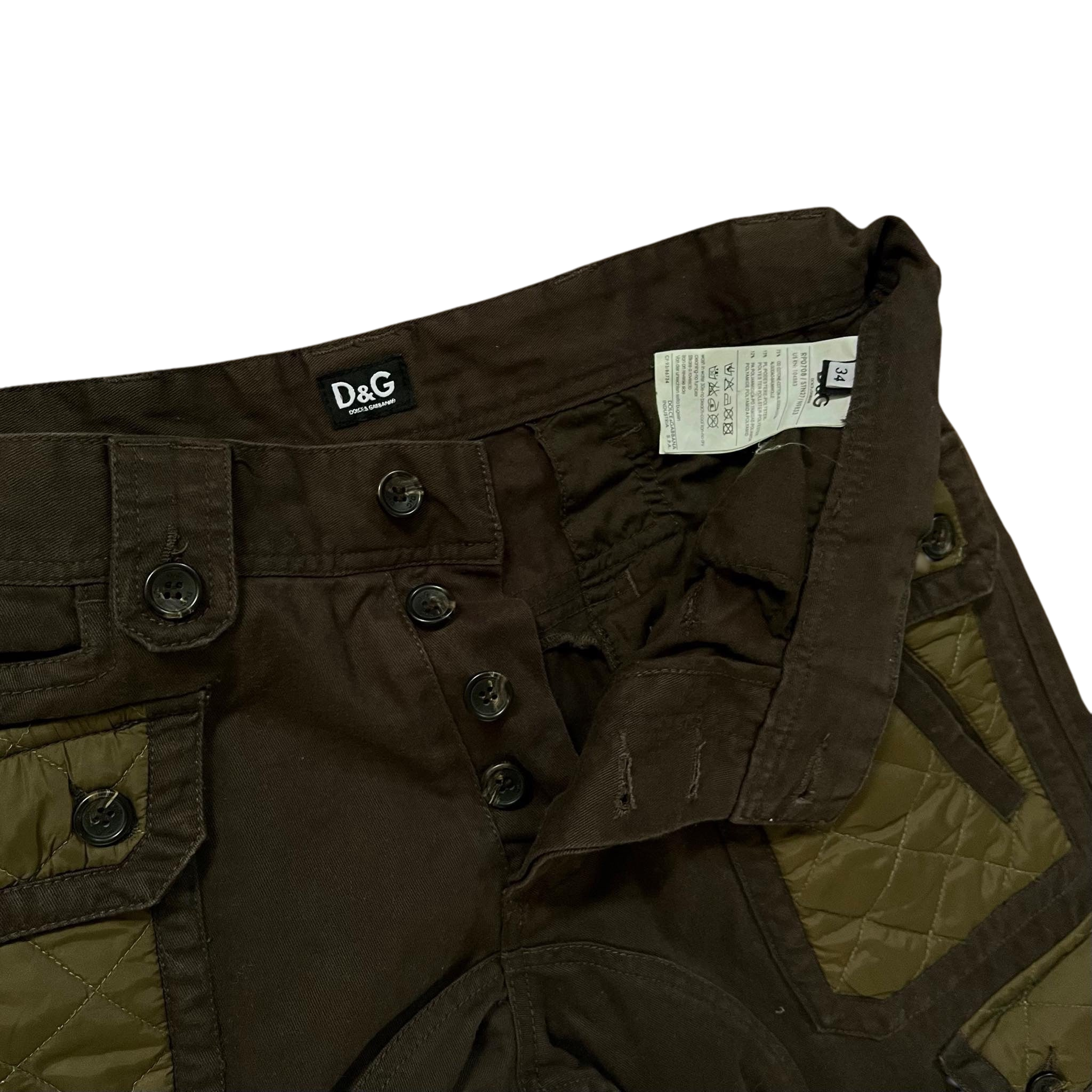 Vintage Dolce & Gabbana Heavy 8-Pocket Brown / Khaki Military Cargo Pants (Fits 32/34")