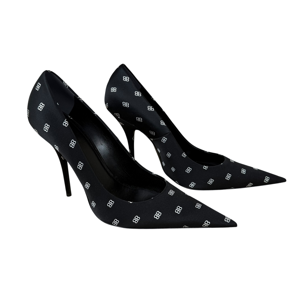 Balenciaga Satin BB Monogram Knife Heels Black (Size EU40)