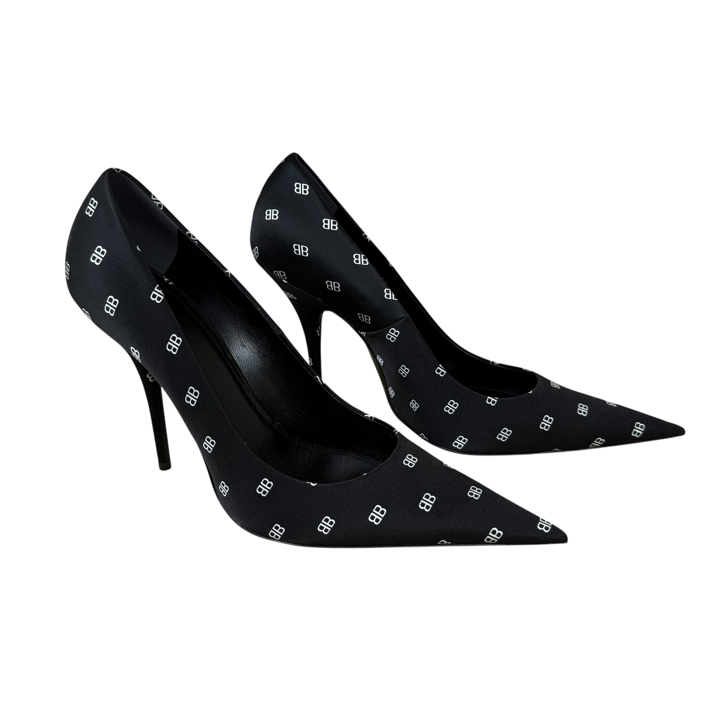 Balenciaga Satin BB Monogram Knife Heels Black (Size EU40)