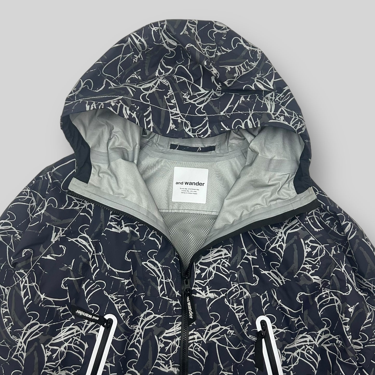 And Wander Reflective Printed Rain Jacket ‘Charcoal’(Fits XL)