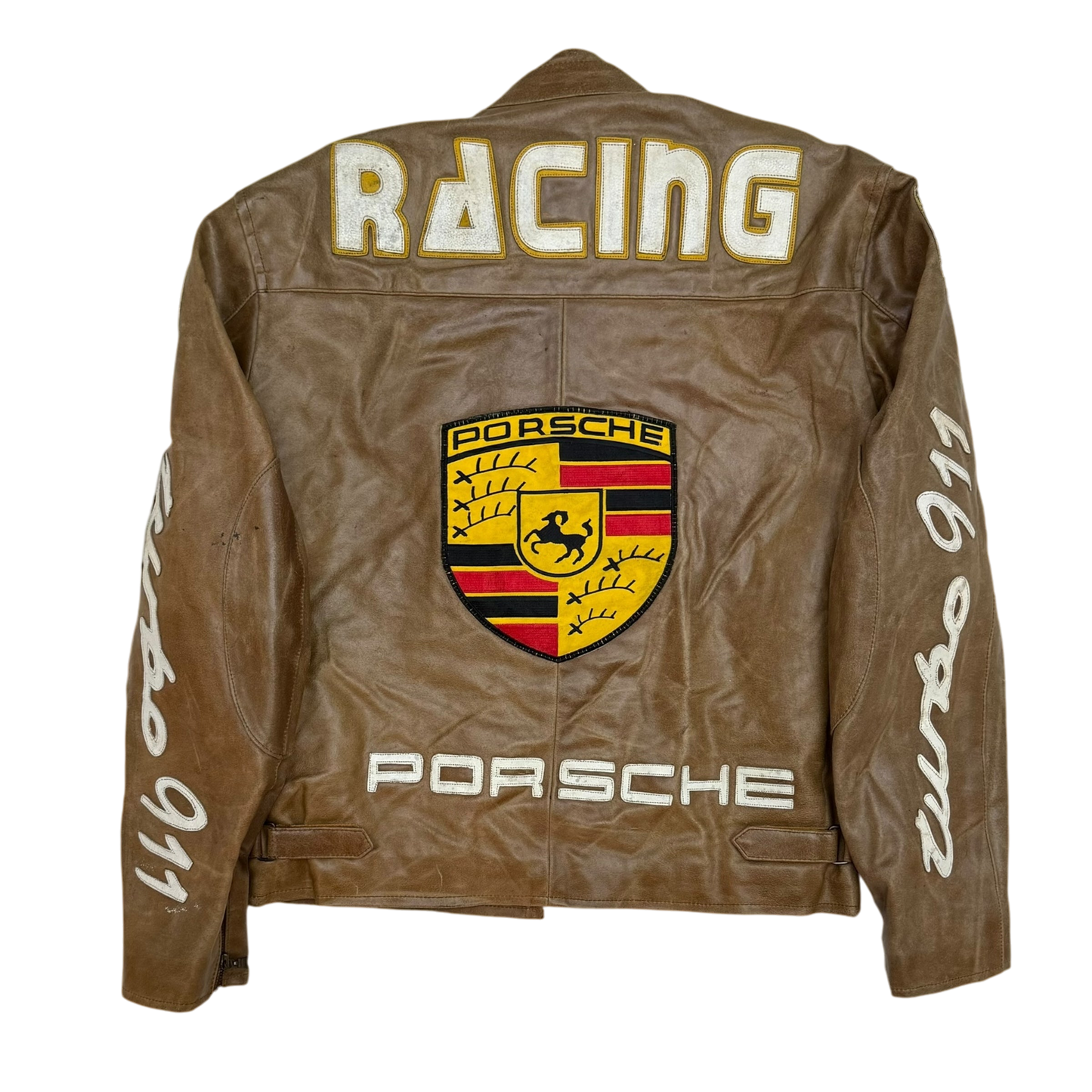 90s Porsche Turbo 911 Leather Racing Jacket Brown (size L)
