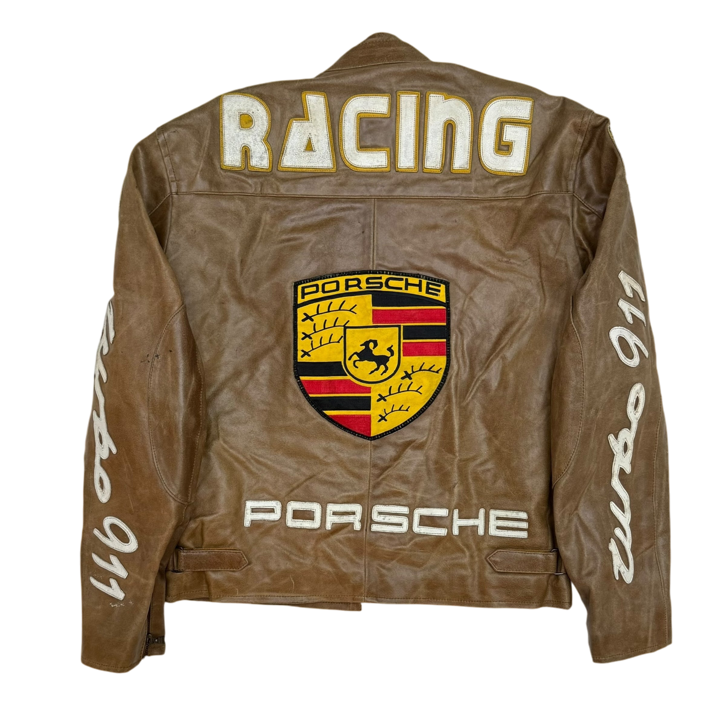 90s Porsche Turbo 911 Leather Racing Jacket Brown (size L)