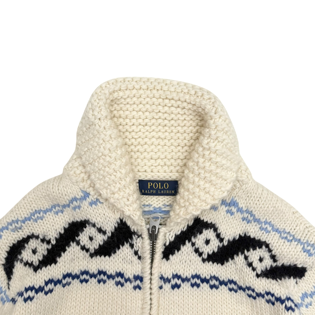 Polo Ralph Lauren Graphic Wool-Blend Full-Zip Cardigan Cream (Size M)