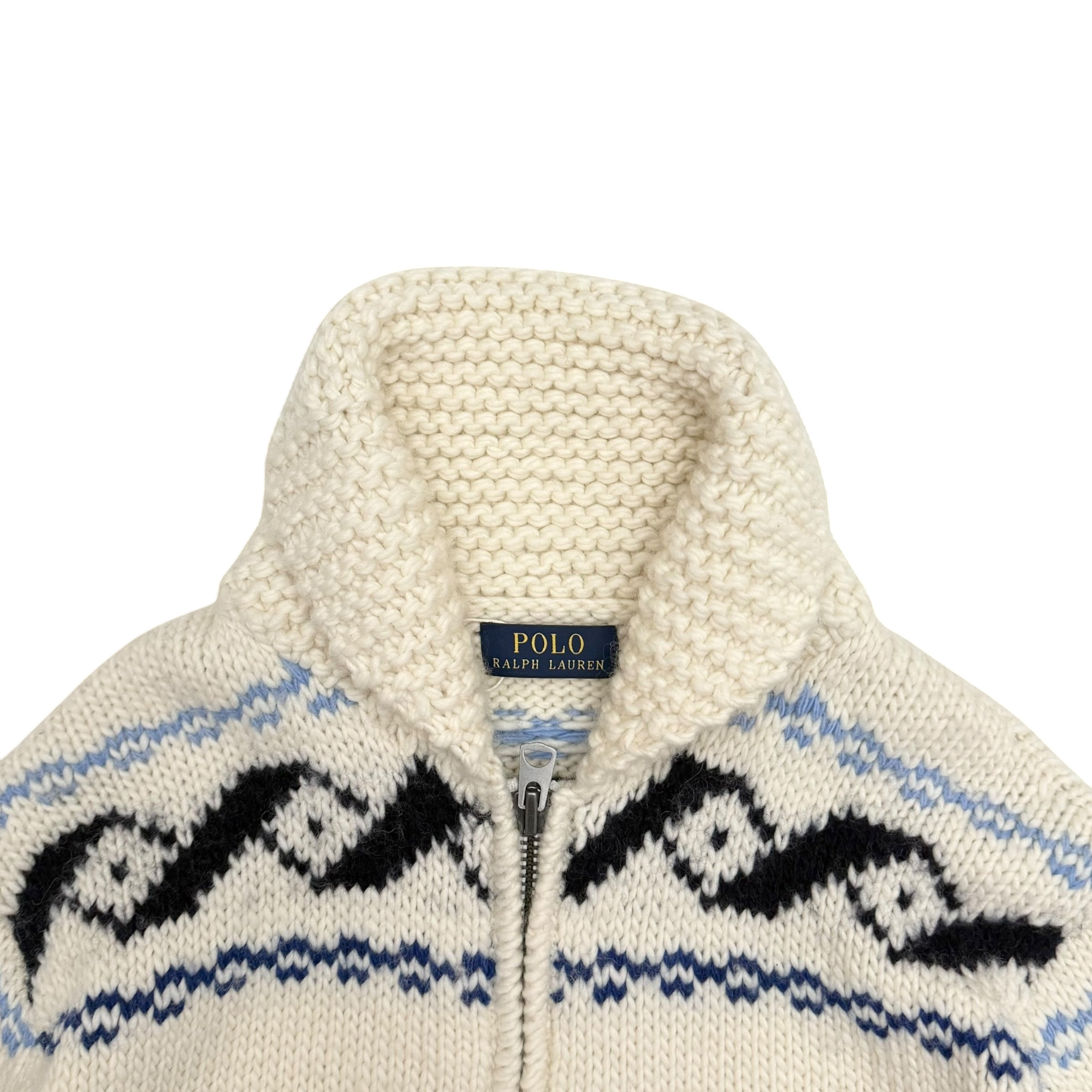 Polo Ralph Lauren Graphic Wool-Blend Full-Zip Cardigan Cream (Size M)