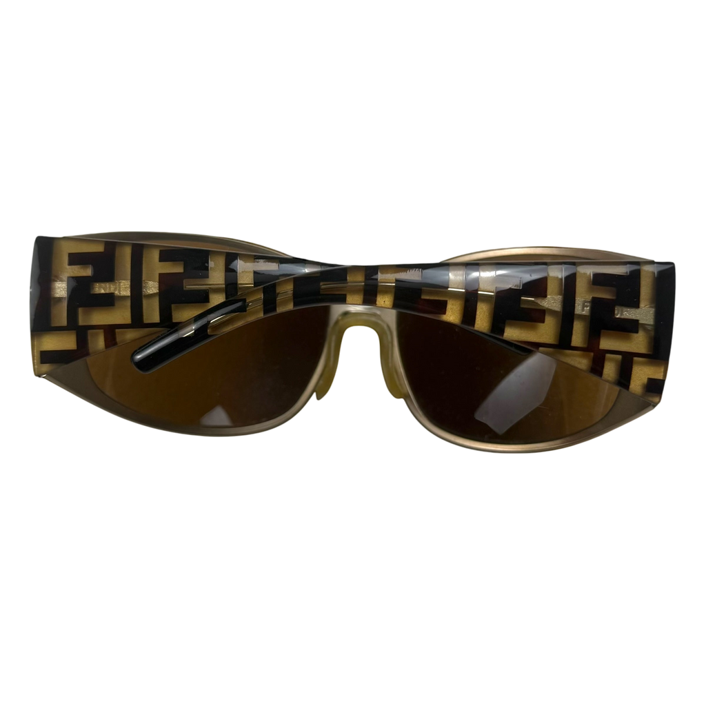 Fendi Metallic Shield Wrap Sunglasses Brown